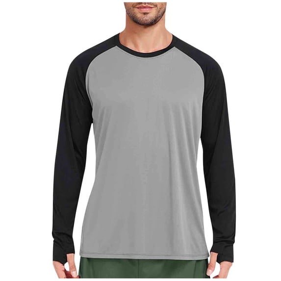 HAiming Mens Color Block Shirt Casual Long Sleeve Crew Neck Tops Basic Tee Fall Winter Trendy Clothes