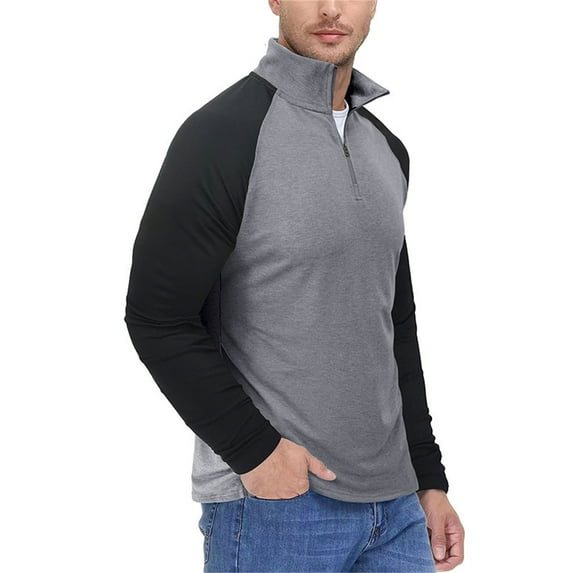 HAiming Mens Color Block Shirts Slim Long Sleeve Stand Collar Half Zip Pullover Basic Tops Casual Sports Bottom Blouse
