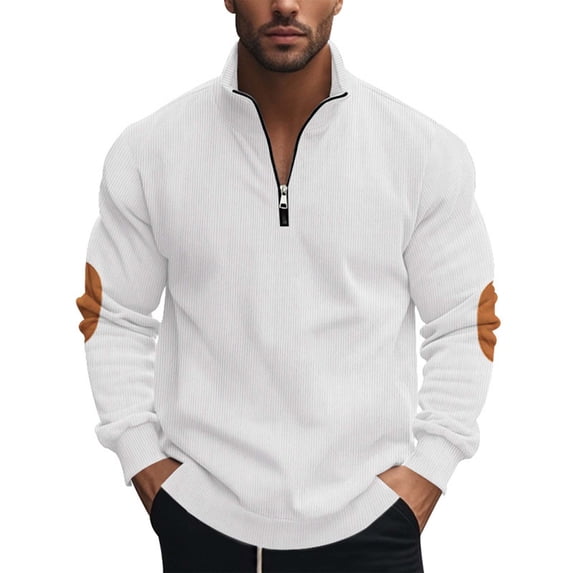 HAiming Mens Corduroy Shirt Stand Collar Quarter Zipper Casual Pullover Fall Winter Fashion Tops Outdoor Clothes