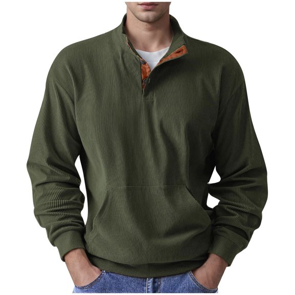 HAiming Mens Corduroy Shirts Trendy Long Sleeve Lapel Collar Button Sweatshirts Plus Size Casual Loose Pullover Blouse