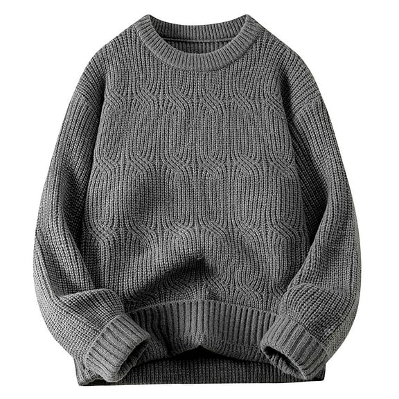 HAiming Mens Crewneck Pullover Sweater Solid Color Long Sleeve Cable Knit Sweaters Plus Size Casual Loose Jumper Tops