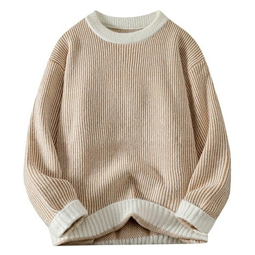 HAiming Mens Crewneck Pullover Sweater Solid Color Long Sleeve Cable Knit Sweaters Plus Size Casual Loose Jumper Tops