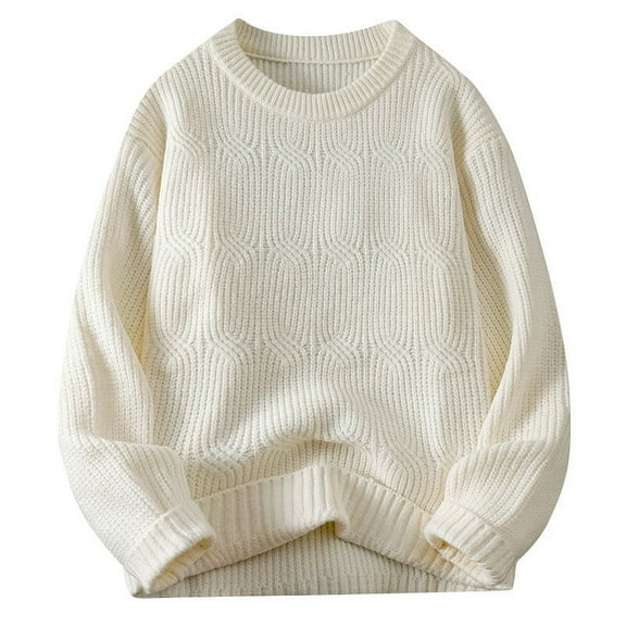 HAiming Mens Crewneck Pullover Sweater Solid Color Long Sleeve Cable Knit Sweaters Plus Size Casual Loose Jumper Tops