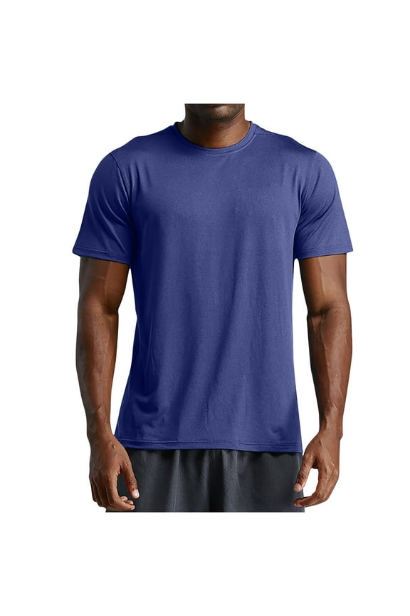 Mens Crewneck T Shirt Short Sleeve Solid Quick Drying Workout Tops Plus Size Casual Summer Basic Tees