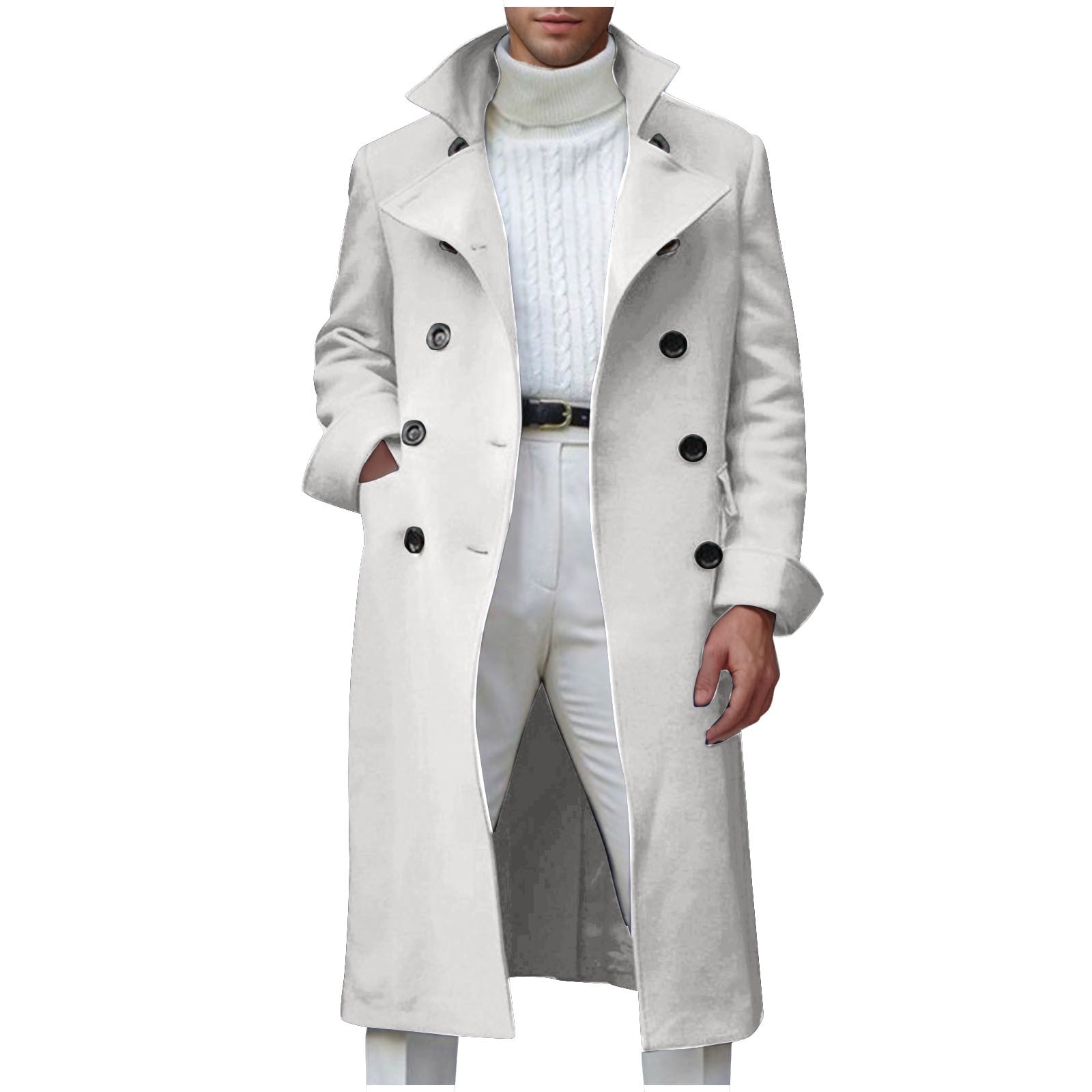 HAXMNOU Men's Classic Lapel Long Trench Coat Jacket