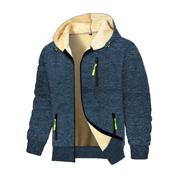 HAiming Mens Fleece Lined Hoodies Jackets Causal Long Sleeve Full Zip Coat Hooded Sweatshirts with Pockets