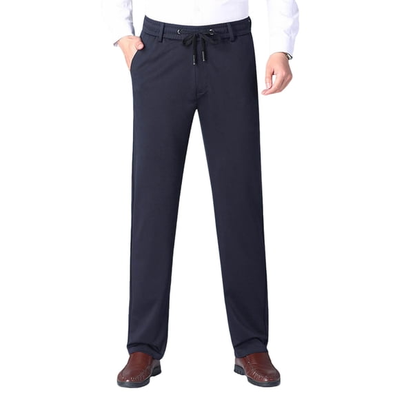 HAiming Mens Fleece Lined Pants Straight Leg Elastic Waist Drawstring Solid Color Lounge Trousers