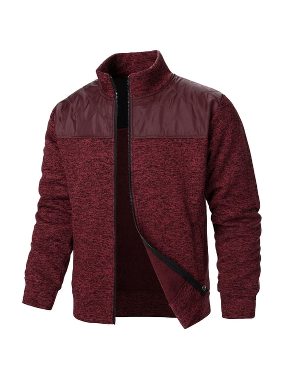 Mens Full Zip Cardigan Sweater Stand Collar Long Sleeve Knit Jacket Fall Plus Size Casual Color Block Outwear