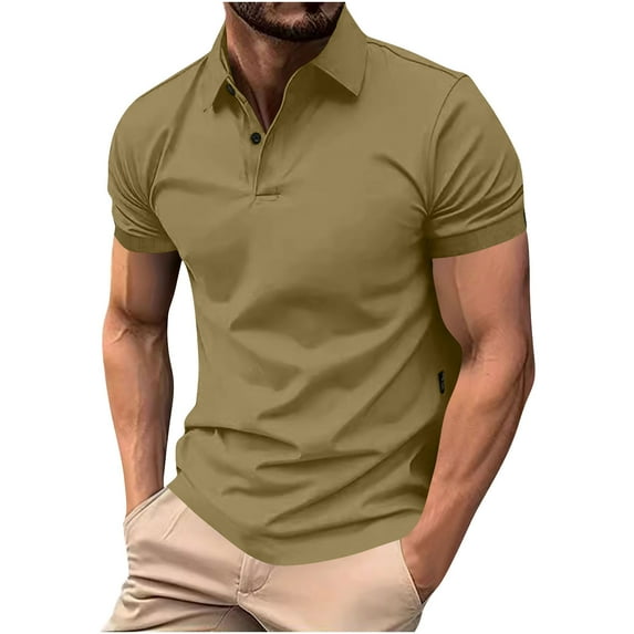 HAiming Mens Glof Shirt Short Sleeve Casual Business Lapel Collar Solid Color Quarter Button Loose Pullover Tops