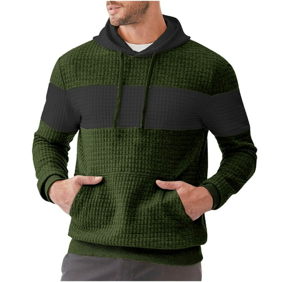 HAiming Mens Hoodies Color Block Long Sleeve Drawstring Hooded Swetashirt Pullover Tops with Pocket