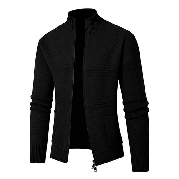 HAiming Mens Knitted Cardigan Solid Color Stand Collar Long Sleeve Zip up Jacket Winter Plus Size Casual Sweater Coat