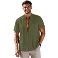 thumbnail image 1 of HAiming Mens Linen Cotton Button down Shirts Summer Short Sleeve Tee Shirt Casual Vacation Travel Tops, 1 of 3