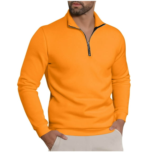 HAiming Mens Long Sleeve Pullover Top Quarter Zip Lapel Collar Casual Solid Color Golf Shirts Trendy Sweatshirt