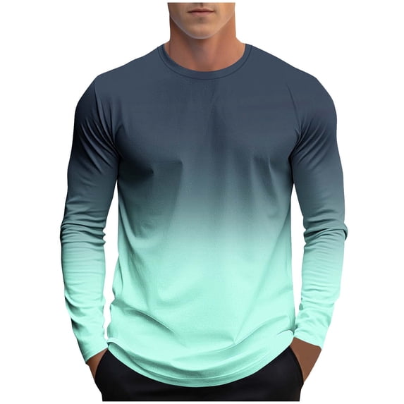 HAiming Mens Long Sleeve Shirts Casual Gradient Color Block Pullover Tee Fall Fashion Athletic Sweatshirts