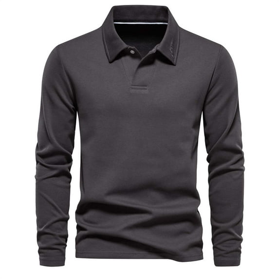 HAiming Mens Long Sleeve Shirts Solid Color V Nek Lapel Button Knitted Pullover Sweatshirts Casual Collared Tshirts
