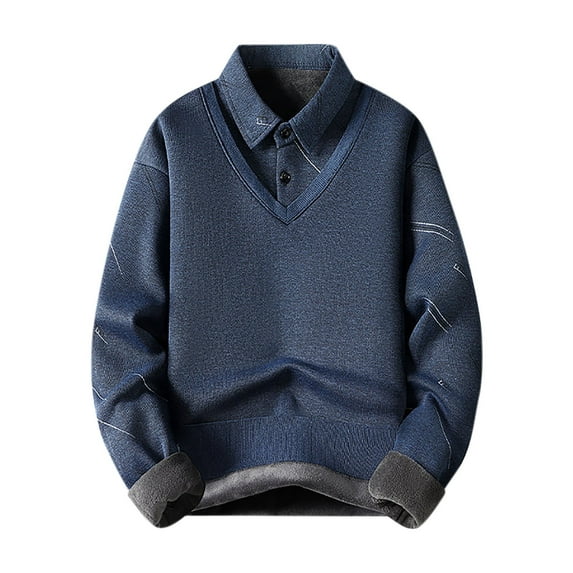 HAiming Mens Long Sleeve Sweaters Lapel Button Pullover Knit Shirts Fall Winter Plus Size Casual Thicken Jumper Tops