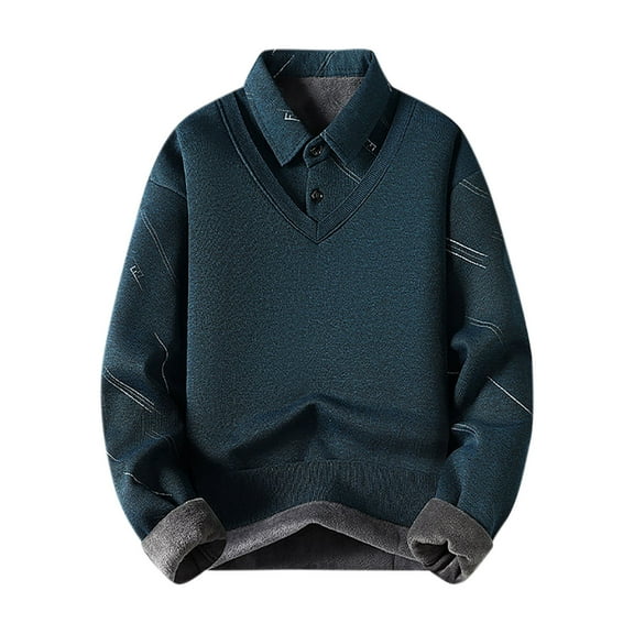 HAiming Mens Long Sleeve Sweaters Lapel Button Pullover Knit Shirts Fall Winter Plus Size Casual Thicken Jumper Tops