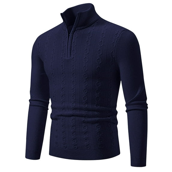 HAiming Mens Quarter Zip Sweater Long Sleeve Stand Collar Rib Knit Tops Fall Winter Plus Size Casual Pullover Blouse