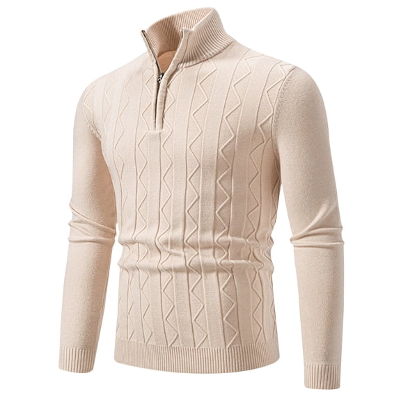 HAiming Mens Quarter Zip Sweater Long Sleeve Stand Collar Rib Knit Tops Fall Winter Plus Size Casual Pullover Blouse