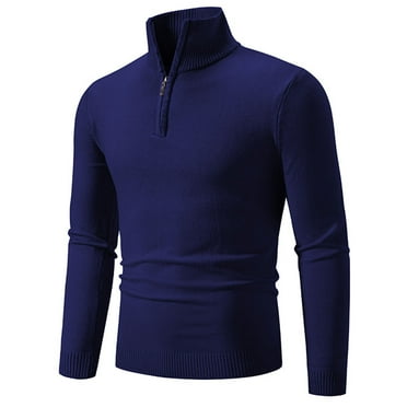 HAiming Mens Quarter Zip Sweater Solid Long Sleeve Stand Collar Pullover Knit Tops Fall Winter Plus Size Casual Blouse