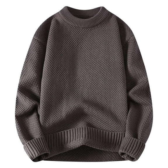 HAiming Mens Ribbed Knit Sweater Solid Color Round Neck Long Sleeve Pullover Tops Fall Winter Plus Size Casual Jumper