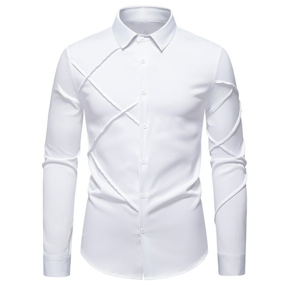 HAiming Mens Shirt Lapel Collar Button down Long Sleeve Casual Solid Color Dress Formal Business Tops