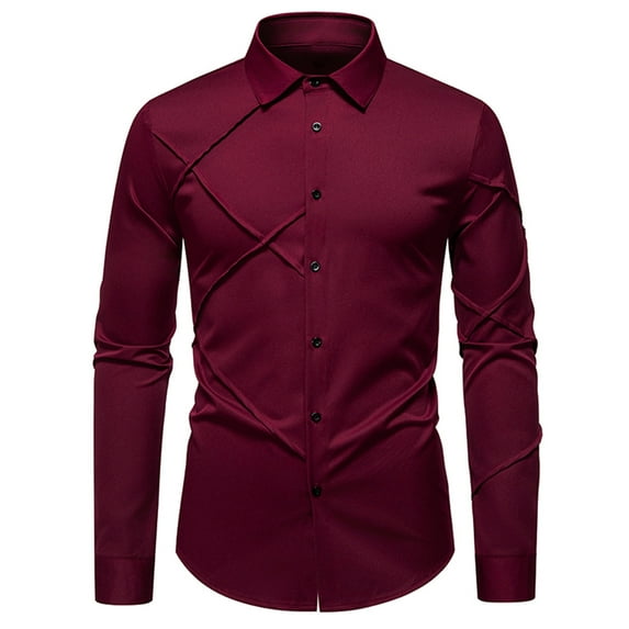 HAiming Mens Shirt Lapel Collar Button down Long Sleeve Casual Solid Color Dress Formal Business Tops