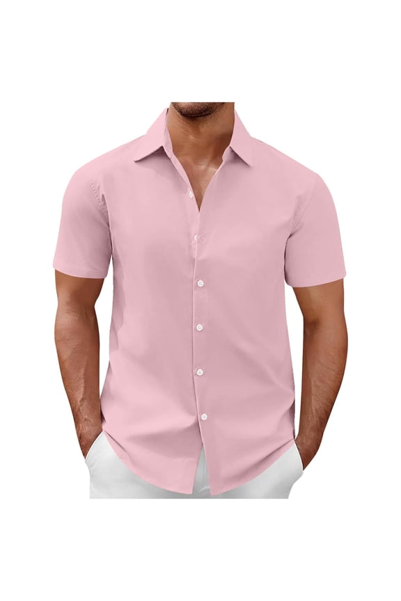 Mens Shirts Short Sleeve Lapel Button down Solid Color Business Trendy Tops for Everyday Wear