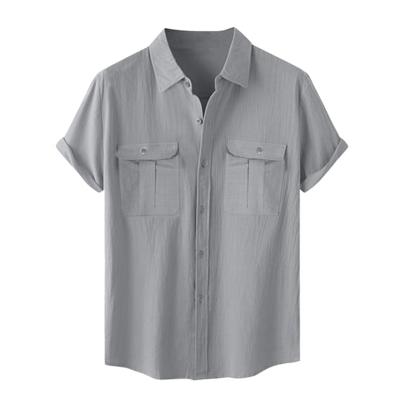 HAiming Mens Short Sleeve Button down Shirts Casual Cotton Linen Plus Size Business Work Summer Beach Tops with Pocket