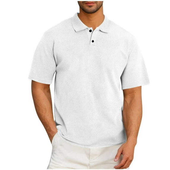HAiming Mens Short Sleeve Golf Shirts Lapel Collar Stretch Solid Color Tops Lightweight Tee with Button