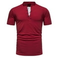 thumbnail image 1 of HAiming Mens Short Sleeve Shirt Plain Stand Collar Button Muscle Slim Pullover Tops Summer Casual Solid Color Blouse, 1 of 9