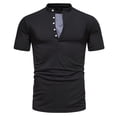 thumbnail image 1 of HAiming Mens Short Sleeve Shirt Plain Stand Collar Button Muscle Slim Pullover Tops Summer Casual Solid Color Blouse, 1 of 9