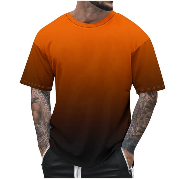 HAiming Mens Short Sleeve Shirts Summer Gradient Round Neck Basic Tops Plus Size Casual Loose Sports Running Blouses