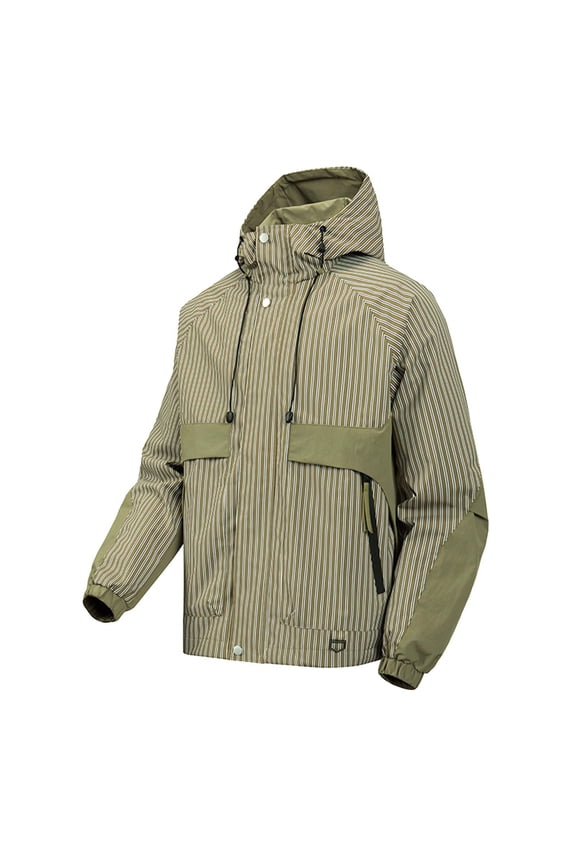 Mens Striped Jacket Coats Casual Long Sleeve Drawstring Hooded Ouwear Trendy Clothes with Pockets