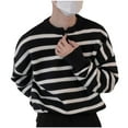thumbnail image 1 of HAiming Mens Striped Sweaters Color Block Long Sleeve Crewneck Pullover Knit Tops Trendy Plus Size Casual Loose Blouse, 1 of 7