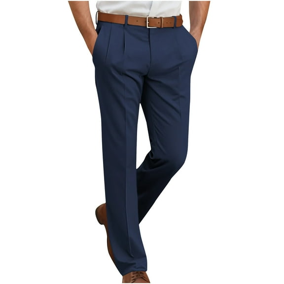 HAiming Mens Suit Pants Casual High Waisted Classic Dress Pants Plus Size Office Business Trousers with Pockets