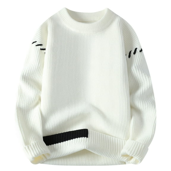 HAiming Mens Sweater Casual Long Sleeve Crewneck Solid Color Knit Pullover Tops Winter Warm Plus Size Loose Knitwear