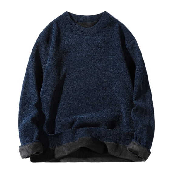 HAiming Mens Sweater Long Sleeve Casual Warm Fleece Lined Thermal Pullover Solid Color Tops Trendy Clothes