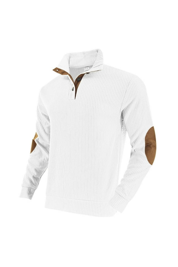 Mens Sweater Pullover Long Sleeve Ribbed Button Stand Collar Solid Color Thermal Knit Tops Fashion Clothes