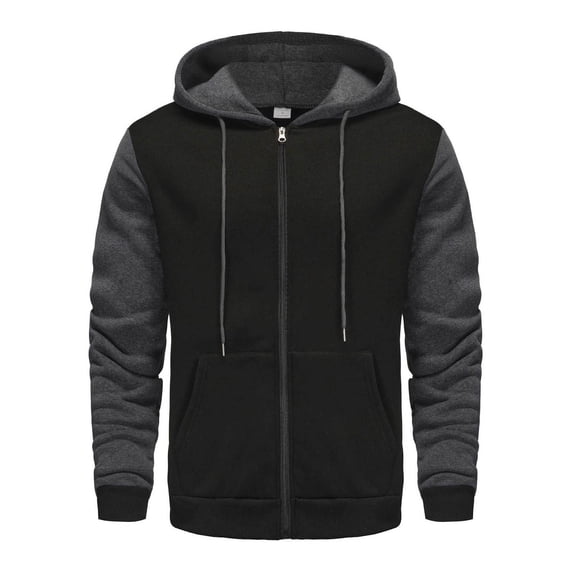 HAiming Mens Sweatshirts Fleece Long Sleeve Zip up Hoodies Jacket Color Block Casual Drawstring Outwear Pockets