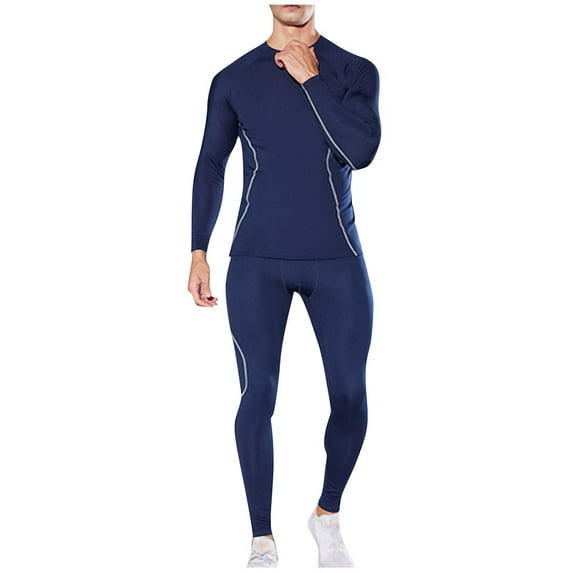 HAiming Mens Thermal 2 Piece Outfit Tights Sets Long Sleeve Crew Neck and Legging Running Workout Tracksuits