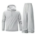 thumbnail image 1 of HAiming Mens Tracksuits Sweatsuits 2 Piece Outfit Button Long Sleeve Hoodies Wide Leg Sweatpants Casual Athletic Sets, 1 of 3