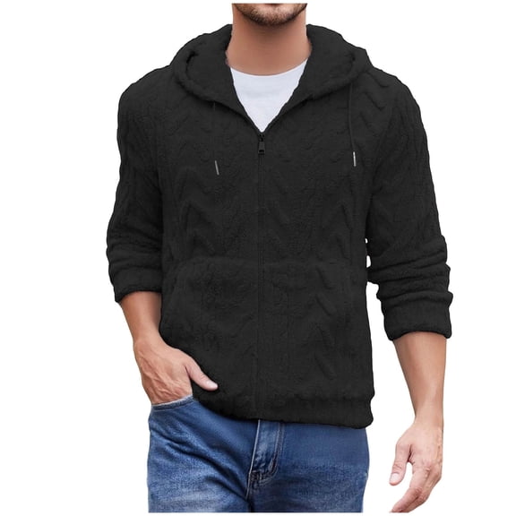HAiming Mens Zip up Fleece Hooded Jackets Soft Comfy Warm Long Sleeve Solid Color Coats Outwear with Pockets