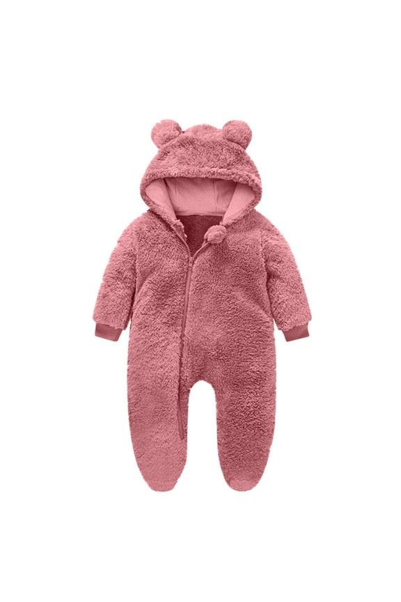 Newborn Baby Boys Cotton Hooded Romper Outfit Long Sleeve Jumpsuit Snowsuit Fall Winter Clothes