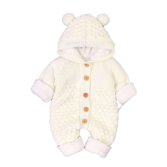 HAiming Newborn Baby Boys Girls Hooded Knitted Romper Cute Fleece Lined Long Sleeve Jumpsuit Winter Warm Bodysuit Coat