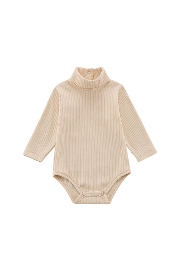 Newborn Baby Boys Girls Turtleneck Bodysuit Long Sleeve Solid Ribbed Knit Sweater Jumpsuit Fall Winter Clothes