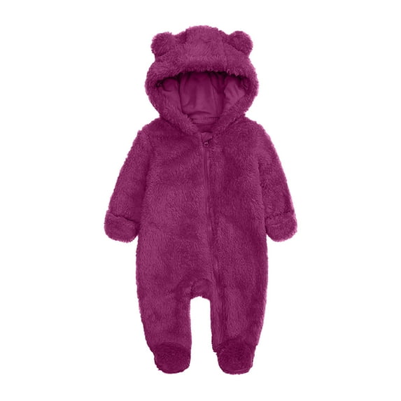 HAiming Newborn Baby Fleece Outfit Footie Jumpsuit Winter Long Sleeve Romper Snowsuit Warm Hooded Outfits