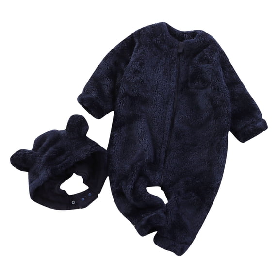 HAiming Newborn Baby Jumpsuit Fleece Rompers Long Sleeve Jumpsuit Winter Warm Outfits with Hat for Boy Girl