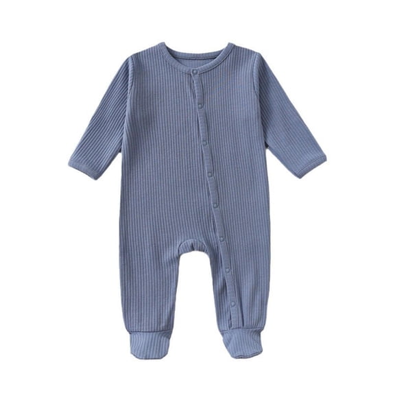 HAiming Newborn Button Romper Cotton Footie Bodysuit Long Sleeve Solid Color Jumpsuit Fall Winter Clothes