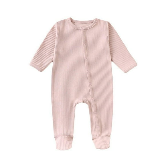 HAiming Newborn Button Romper Cotton Footie Bodysuit Long Sleeve Solid Color Jumpsuit Fall Winter Clothes